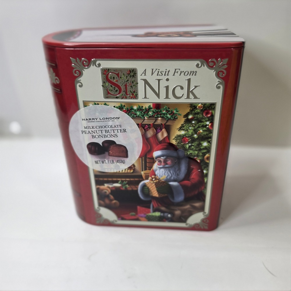 Harry London Christmas Tin A Visit From St Nick Book Shaped Candy Box Decor